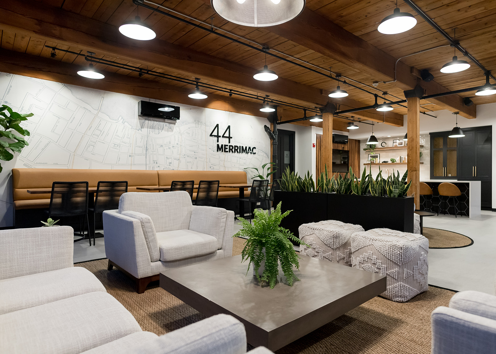 The building lounge beneath the 44 Merrimac map mural